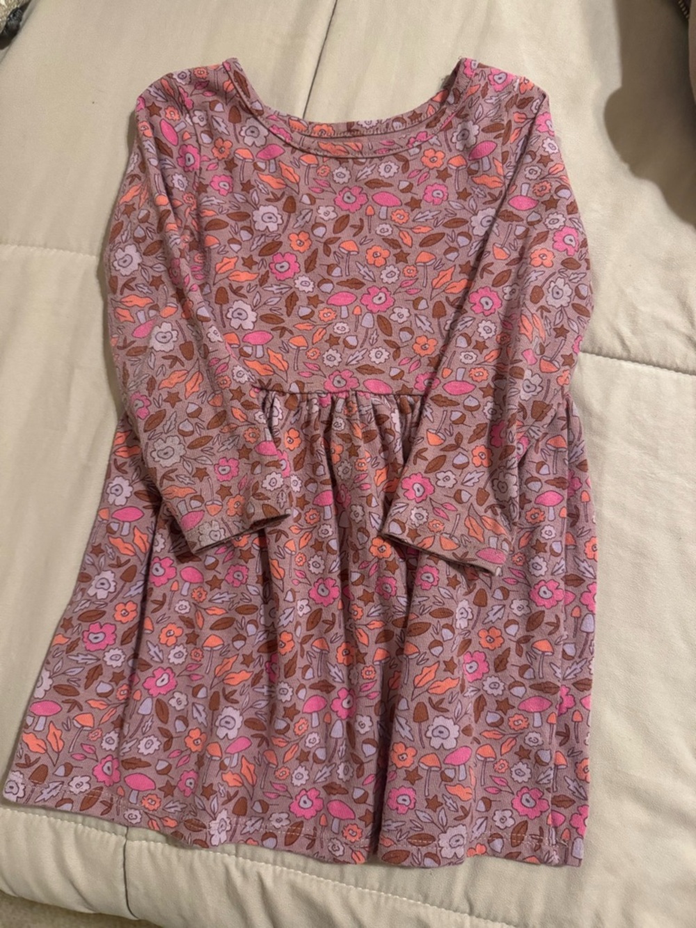 Cat & Jack Pink and Brown Floral Long-Sleeve Dress